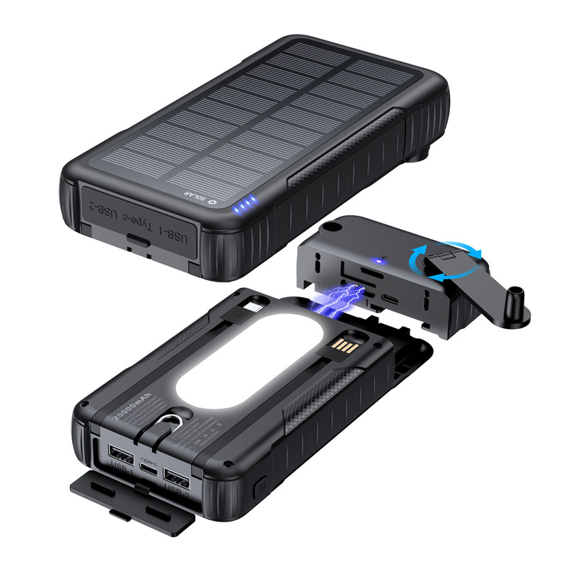 Portable Charger 20000Mah - 手回しソーラーパワーバンク屋外ポータブル充電器 20000mAh パワーバンク iPhone Xiaomi Samsung