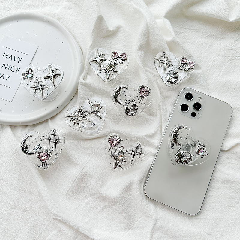 Phone Accessories Useful - クリアハートフォン グリップホルダー 背面粘着式 Y2K コケットフォンブラケットスタンド 指用ソケット