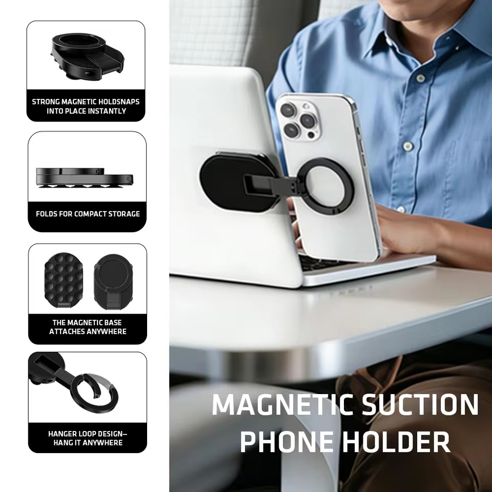 Phone Accessories Magnetic - MA39 磁気式折りたたみスマホスタンド ユニバーサル 360 ° 回転式デスクトップモバイルホルダー、底部に吸盤付き
