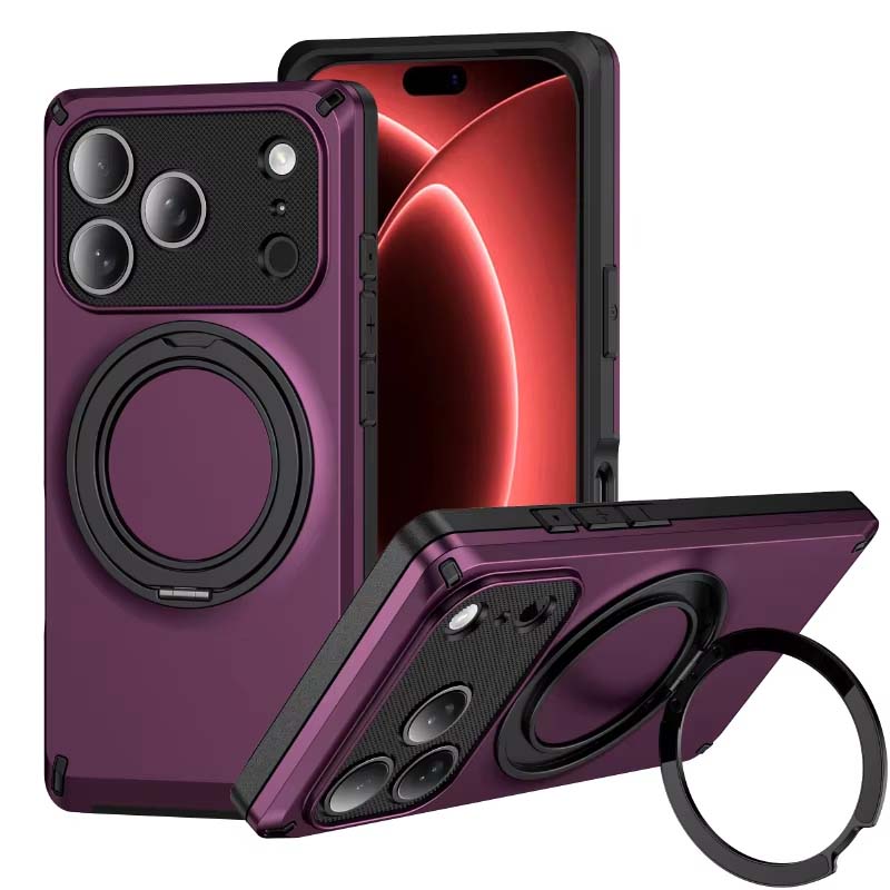 Phone Accessories And Cases - ラグジュアリー360 ° 回転スタンド付きハードPC耐衝撃マグネット式携帯電話ケース iPhone 18 Pro