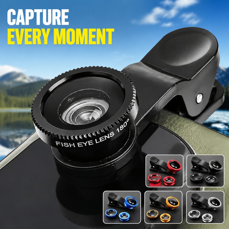 Lens Camera Clip - ユニバーサル携帯電話カメラレンズキット 3 in 1（0.45倍広角レンズ、マクロレンズ、魚眼レンズ）iPhone、Samsungスマートフォン用クリップ付き