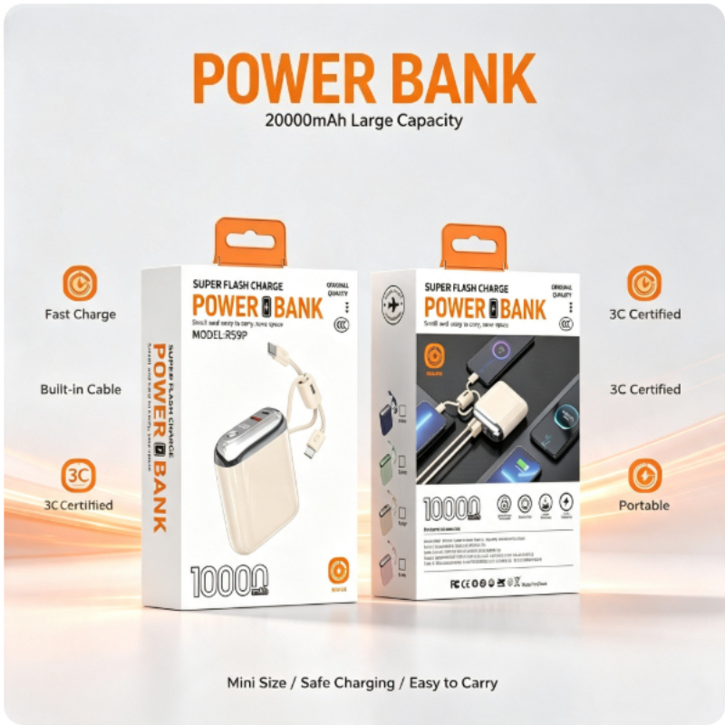 Portable Charger 20000Mah - 66W CCC 20000mAh ミニパワーバンク 超高速充電 USB-Cケーブル内蔵