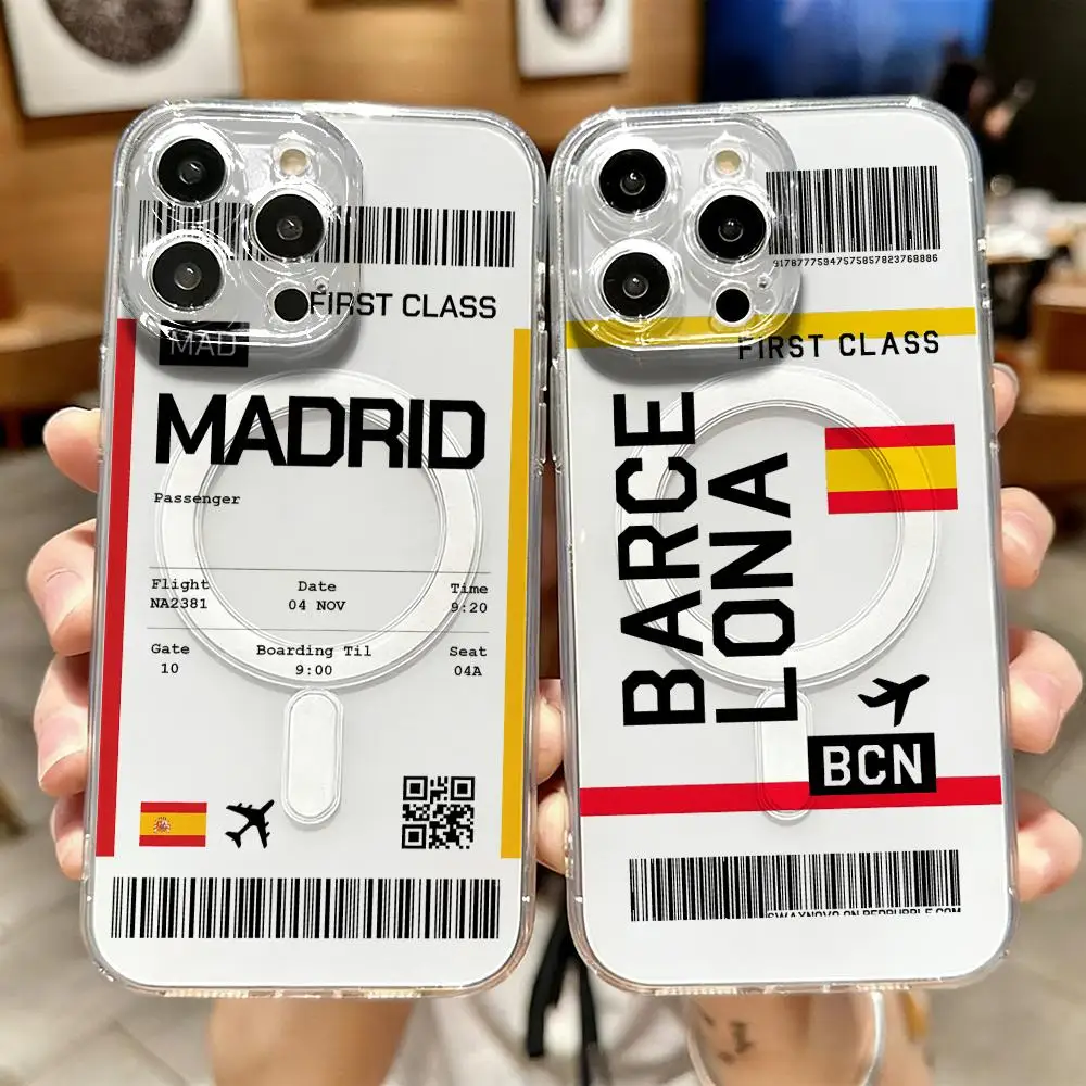 Phone Accessories Magnetic - 旅行用飛行機チケット スペイン柄 iPhone 17 16 15