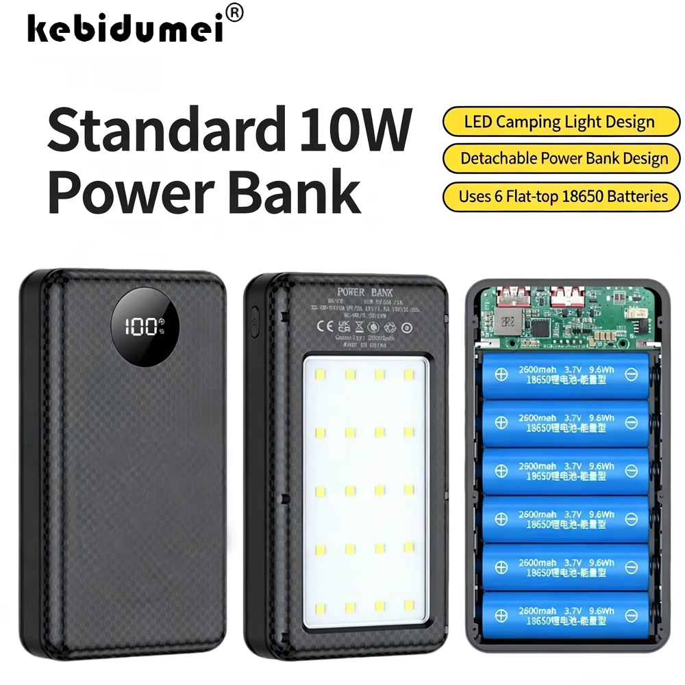 Portable Charger 20000Mah - KEBIDUMEI 6*18650 20000mAh パワーバンクケース 10 ワット高速充電ワイヤレス充電モバイルパワーバンクハウジングバッテリーホルダー電話用