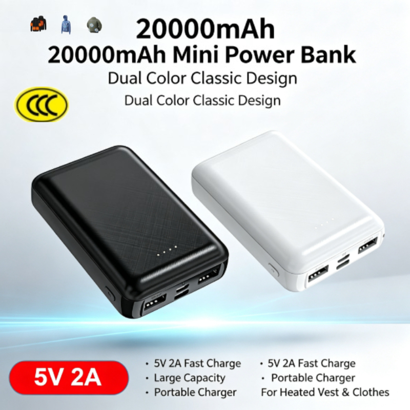Portable Charger 20000Mah - ミニパワーバンク 20000mAh 5V 2A ポータブル充電器、ヒートベストジャケット用、Xiaomi Mi