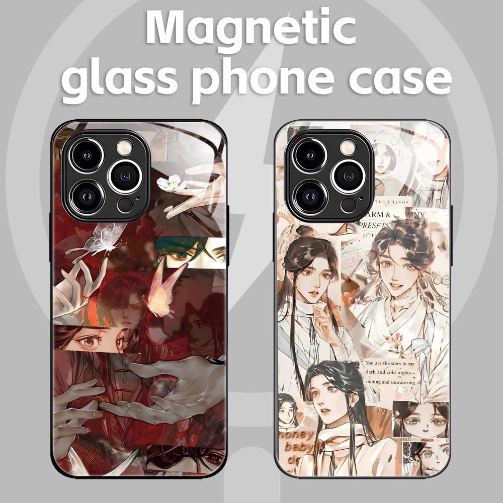 Phone Accessories Magnetic - アニメ「天国の職人の祝福」iPhone 16/15/14/13/12/11/X/XR/XS/8 Plus/Mini/Pro/Max対応 ガラス製マグネット式スマホケース