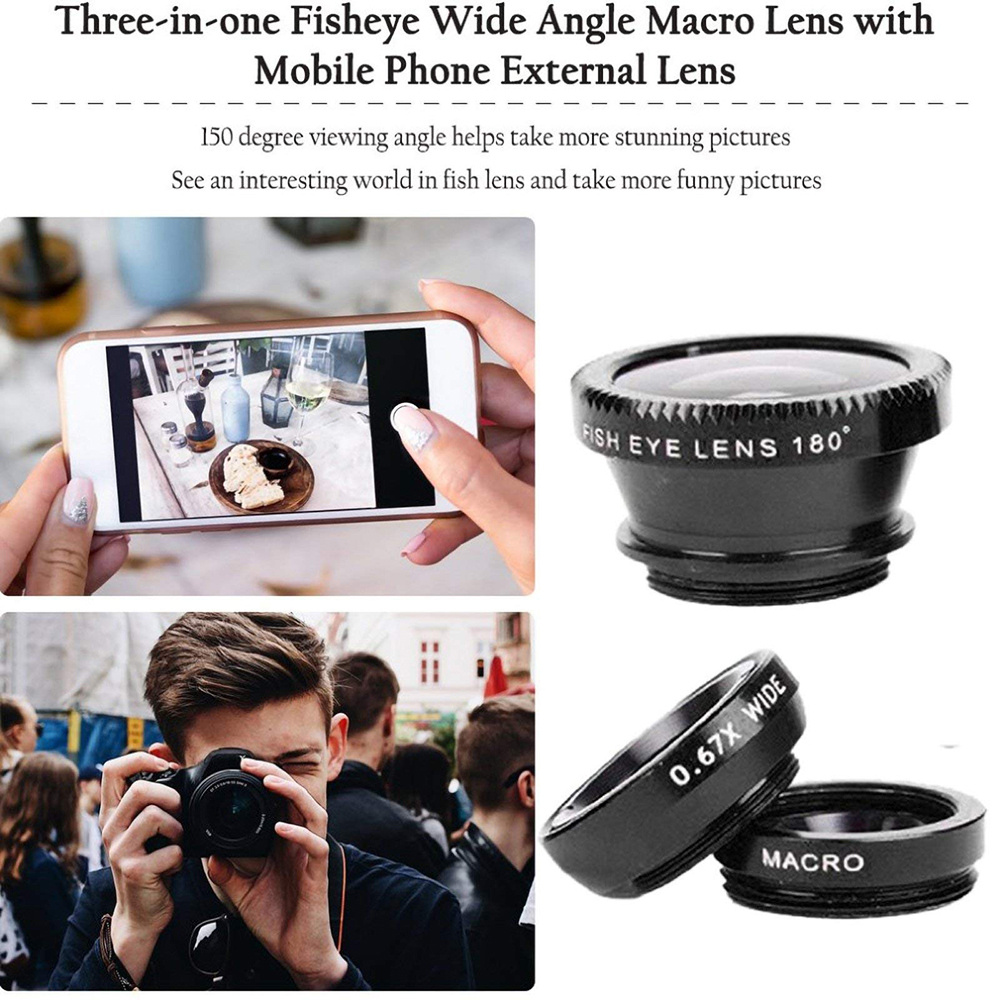 ユニバーサル3in1魚眼レンズ 広角マクロフォン魚眼レンズ  - Lens Camera Clip のレビューと価格