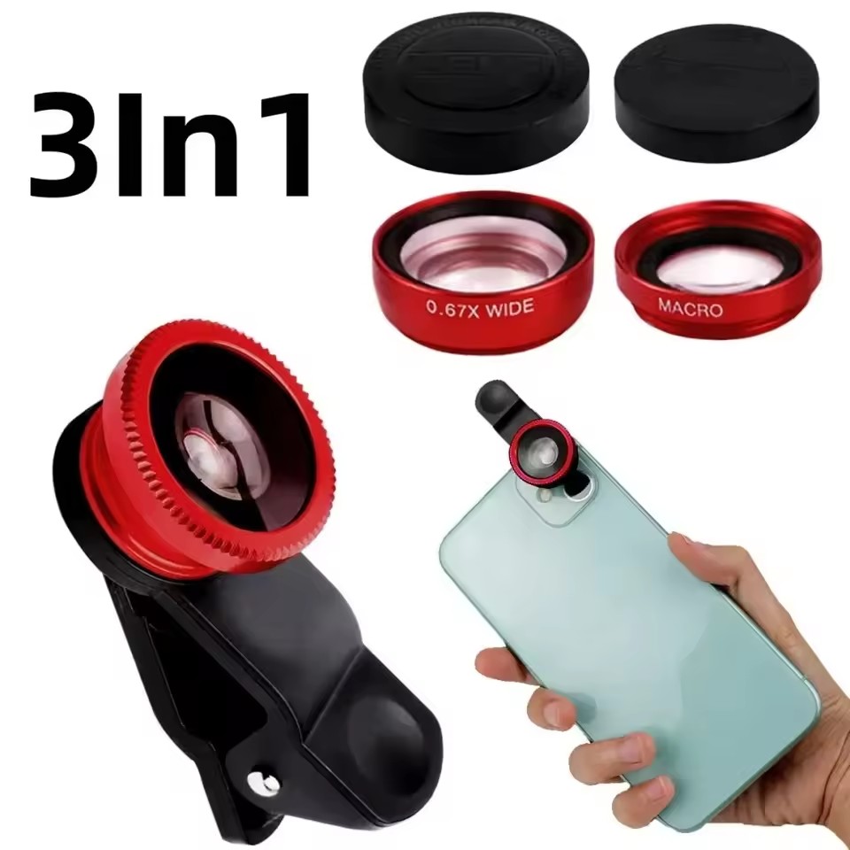 3in1モバイルフォン用魚眼レンズ 0.67X広角マクロレン - Lens Camera Clip のレビューと価格