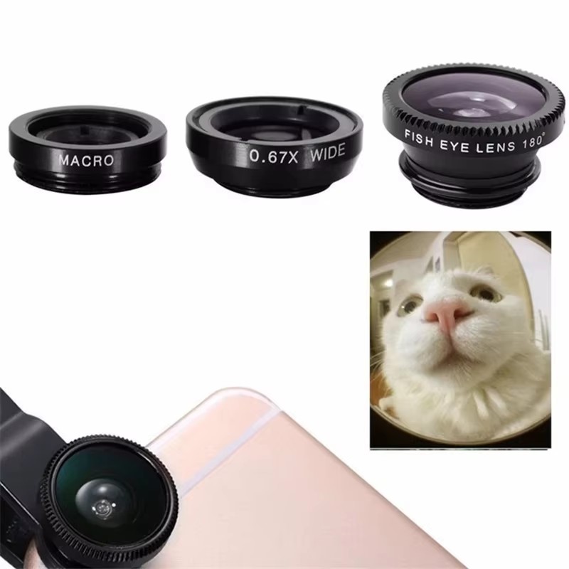 3in1モバイルフォン用魚眼レンズ 0.67X広角マクロレン - Lens Camera Clip のレビューと価格