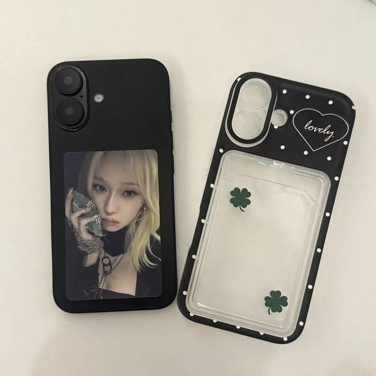 韓国風のかわいい水玉模様の漫画クローバーカードセット付きiP - Phone Accessories And Cases のレビューと価格