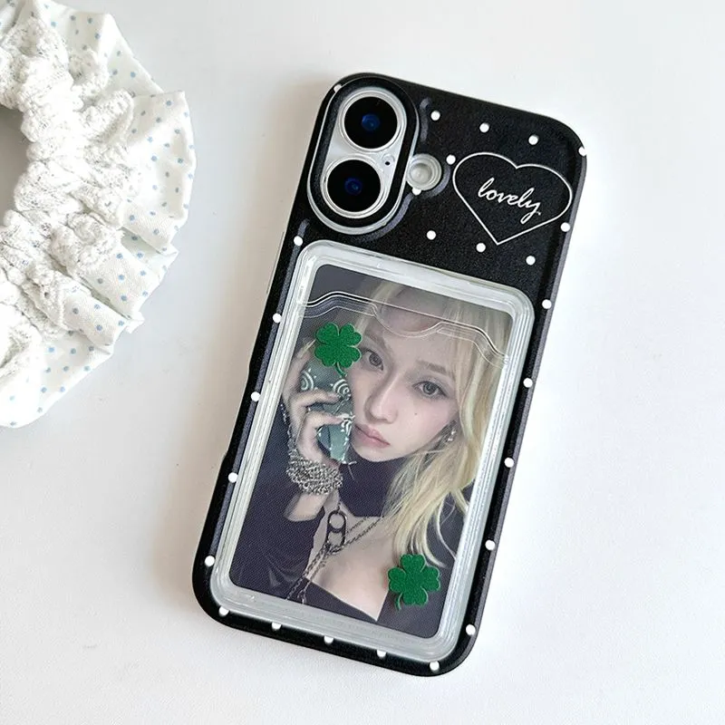韓国風のかわいい水玉模様の漫画クローバーカードセット付きiP - Phone Accessories And Cases のレビューと価格