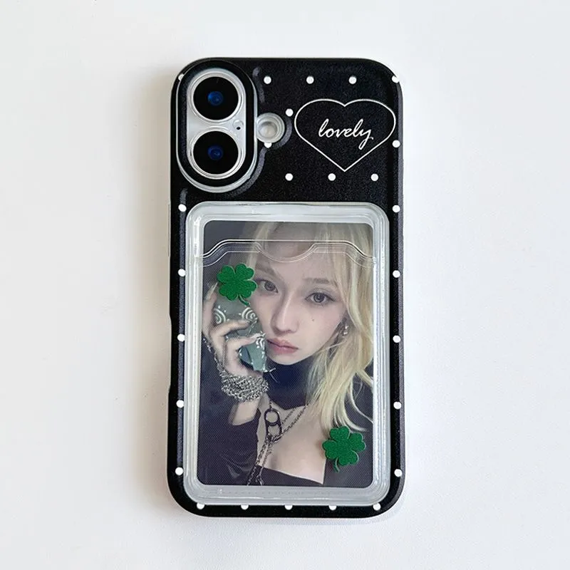 韓国風のかわいい水玉模様の漫画クローバーカードセット付きiP - Phone Accessories And Cases のレビューと価格