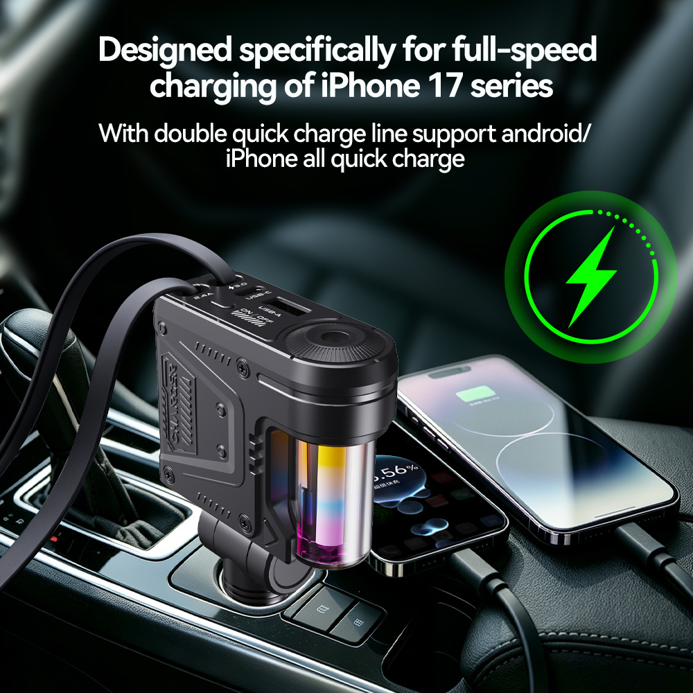 5 in 1 車載充電器、66W 超高速充電、格納式Type - Fast Charging Cable のレビューと価格