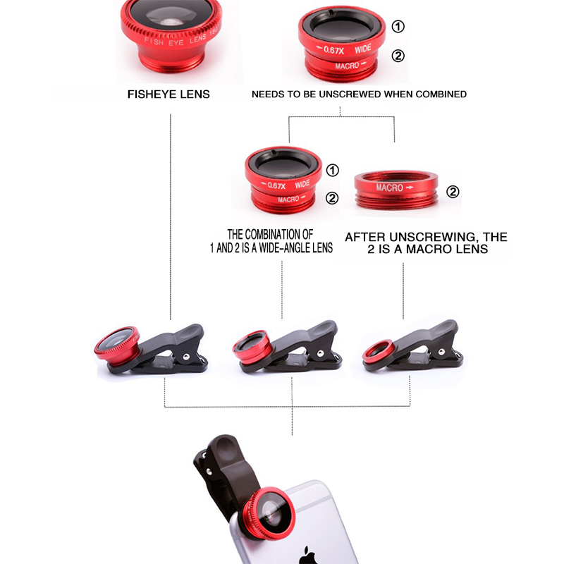 3in1スマホ用魚眼レンズ 広角マクロ軽量カメラレンズ クリ - Lens Camera Clip のレビューと価格